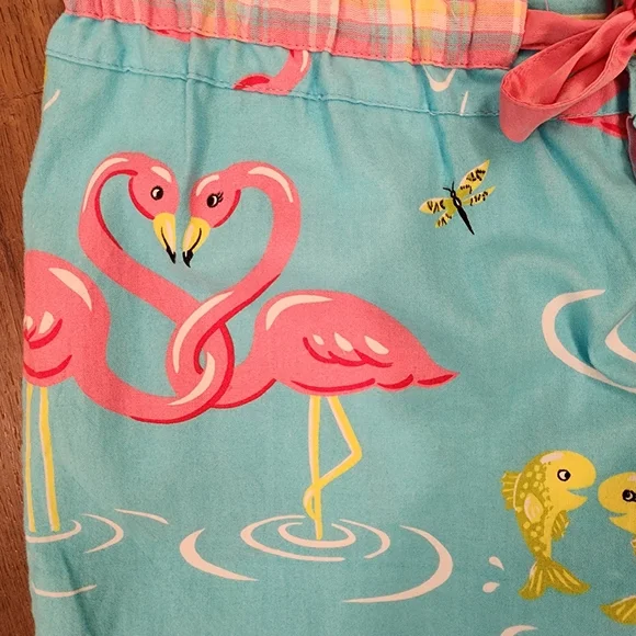 Nick & Nora Flannel Pajama Bottoms Flamingo Dragonfly Lilly Pad Plaid size Med - Picture 4 of 10